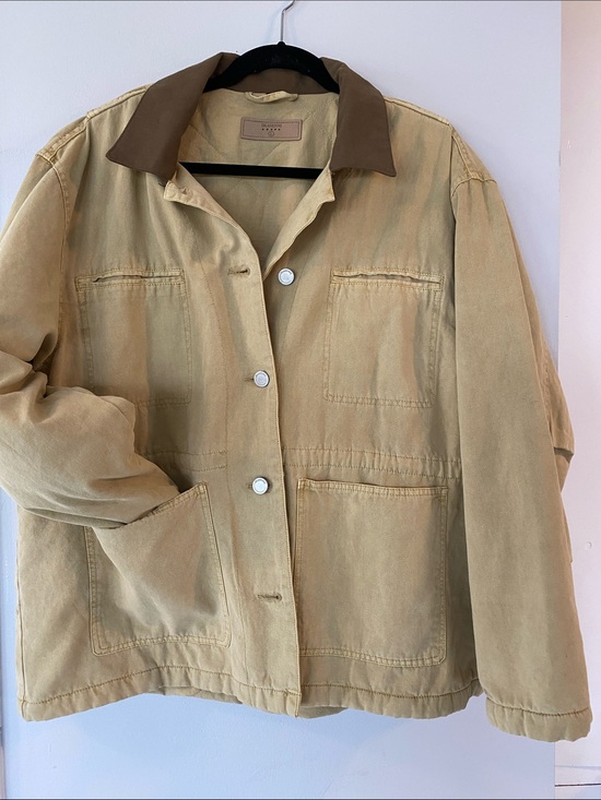 Blank NYC Jackets & Blazers - Blank NYC Beige Utility Jacket with Brown Collar with drawstring waist